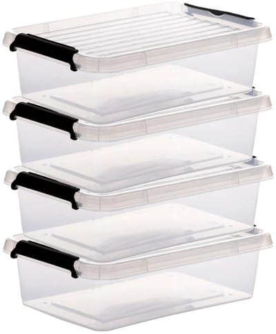 5Five opberg kist met deksel - 4x - Clip Box - 3 liter - 29 x 20 x 8 cm - kunststof - transparant
