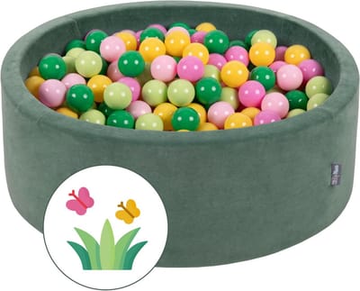 KiddyMoon Ballenbad voor kinderen met 200 kleurrijke ballen ∅7cm 90x30cm - Ballenbak voor Baby's rond - Ballenbak ballen - Met schuimvulling - Ballenbad foam - Voor sensorische - Lente: Lichtgroen Groen Geel Poederroze Lichtroze