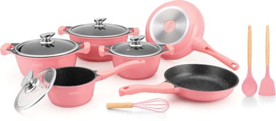 Royalty Line® BS1010 Pannenset Inductie - 13 Delige Pannensets Met Antiaanbaklaag - PFOA Vrij - Pannen Voor Alle Warmtebronnen - Roze
