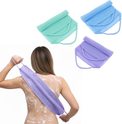 3-delige scrubset voor het lichaam met handvatten, dubbelzijdig scrubdoekje en elastisch rugdoekje voor een verfrissende douche-ervaring