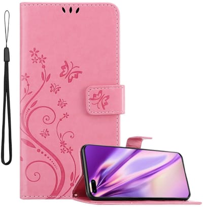 Cadorabo Hoesje geschikt voor Huawei P40 in BLOEMEN ROZE - Beschermhoes in bloemmotief met magnetische sluiting, standfunctie en kaartsleuven Book Case Cover Etui