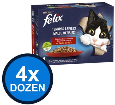 4x Felix - Elke Dag Feest In Gelei Countryside Selectie Multipack - Kattenvoer Natvoer - 1.02 kg