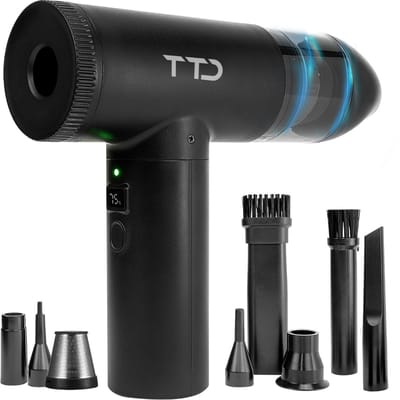 TTD® Air Duster Pro 2-in-1 - Draadloze Airduster & Kruimeldief met 8 Opzetstukken en LED Display - 90.000 RPM Motor en 12kPa Zuigkracht - Perslucht - Compressed Air voor Computer - USB-Oplaadbaar