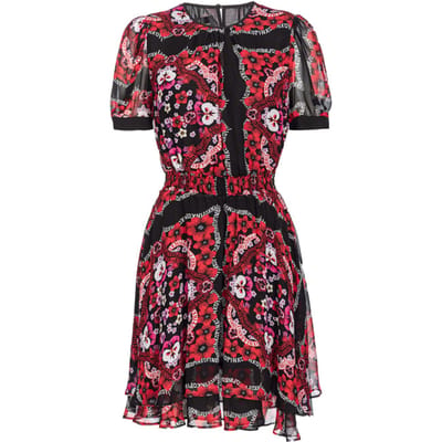 PINKO Aerografista Dress Black/red Multi Maat: 38 | Midi Jurken Outlet | Dames | Zwart