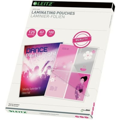 Lamineerhoezen Leitz iLAM 33950, A3 staand & liggend formaat, dikte 125 µm, L 435 x B 309 mm, PET, kleurloos, 100 stuks