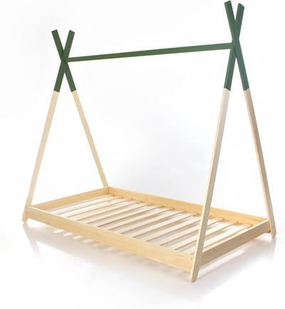 Kinderbed Tipi Stijl - Montessori Bed - Slapen en Spelen - Beschilderd Dak - 200x140cm - Groen