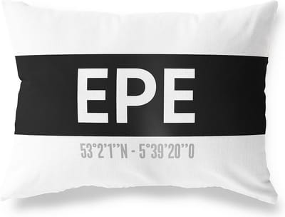 Tuinkussen EPE - GELDERLAND met coördinaten - Buitenkussen - Bootkussen - Weerbestendig - Jouw Plaats - Studio216 - Modern - Zwart-Wit - 50x30cm