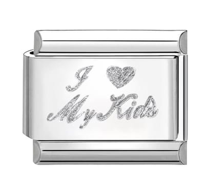 Quiges - Schakel - Bedel - 9mm - charms - Ik hou van mijn kinderen - Geschikt voor - armband - Schakelarmband - italy bedels armband