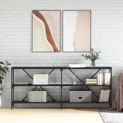 vidaXL - Wandtafel - 180x30x75 - cm - bewerkt - hout - en - ijzer - zwart