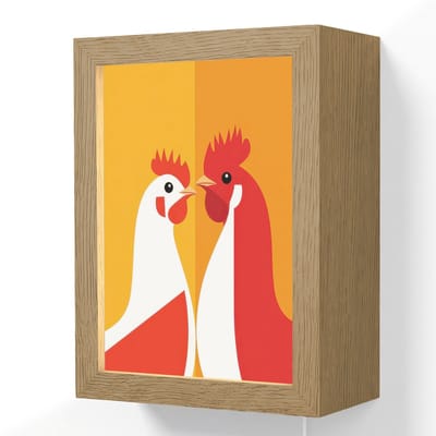 Wandlamp 15x20 cm - Oplaadbaar - Kippen - Oranje - Vlakken - Wandlampen binnen woonkamer - Slaapkamer lamp met kabel - Decoratieve nachtlamp - Vloerlamp snoer