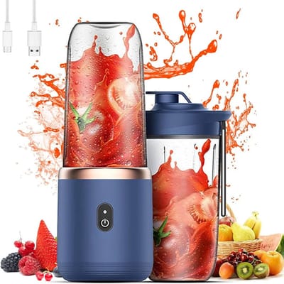 Draagbare Blender - 400ml - Incl. To Go Bekers - 6 Mesjes - Blender To Go -Smoothie Maker - Portable Blender - Oplaadbare mini Blender - USB-C - Oplaadbare Blenders - Draadloze Smoothie - Shake Maker - Voor milkshakes, sappen, smoothies - Blauw