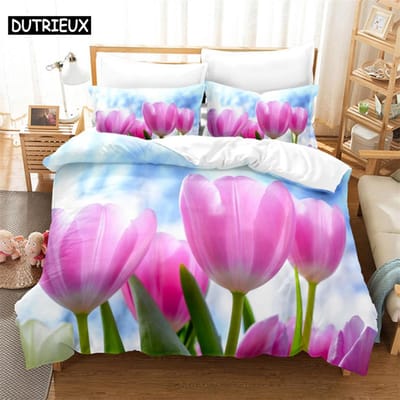 3D Tulp Bloemenprint Dekbedovertrek Set - 3 Delen Verkrijgbaar In Twin, Double En King Maten AU Double(180*210cm)3pcs
