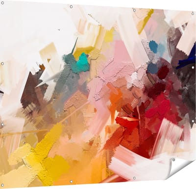 Gards Tuinposter Abstracte Kunst - Kleurrijke Olieverf - 150x120 cm - Tuindoek - Tuindecoratie - Wanddecoratie buiten - Tuinschilderij