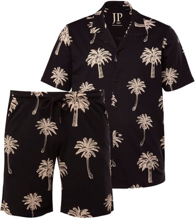 JP 1880 - Heren - Pyjama loungewear twee-delige set print all-over - Zwart - Maat 8XL