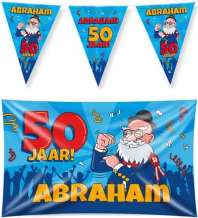 Abraham 50 jaar verjaardag versiering pakket – vlag – gevelvlag – cartoon - paperdreams