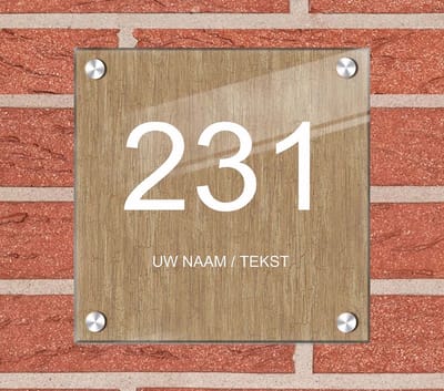 Naambordje voordeur plexiglas 25x25x0,5 cm model 1109 - Huisnummerbordje, naambordjes, naambordje huis, naamplaatjes, huisnummer bord, huisnummer bordje, originele naambordjes voordeur, huisnummerbord met naam, originele huisnummer bord