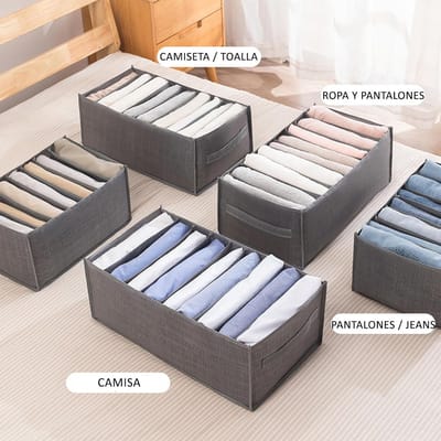 Candala Organizer voor kledingkast, kledingorganizer, met inklapbare scheidingswand, wasbaar, voor het opbergen van jeans, broeken, organizer, T-shirts, 7 vakken, 36 x 25 x 17 cm, 6 stuks