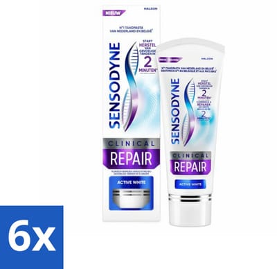 6 x Sensodyne - Tandpasta - Clinical Repair - Active White - Tandglazuur Herstellen - 75 ml - Tandgevoeligheid - Tandpasta - Wittere Tanden - Gevoelige Tanden - Novamin