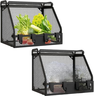 Famanu – Hangende draadmanden set 2 met 4 haken – opvouwbare keuken organizer (zwart)