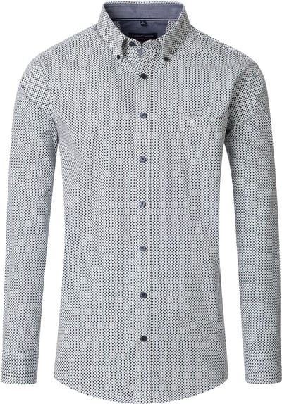 CASA MODA Sport casual fit overhemd - twill - wit met blauw en petrol dessin - Strijkvriendelijk - Boordmaat: 39 - 40