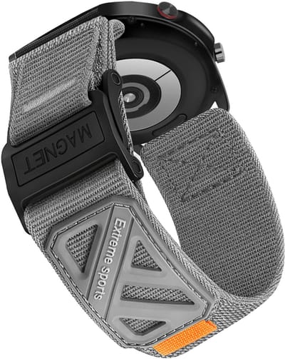 DrPhone HybridStrap 20mm – Nylon Stretch Smartwatch Band met Magneet – Voor Samsung Galaxy Watch 7/6/5/4 (40/44mm) & Huawei (20mm) – Quick-Release – Grijs