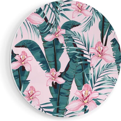 Artaza Forex Muurcirkel Tropische Roze Zomer Bloemen Met Bladeren - 60x60 cm - Wandbord - Wandcirkel - Rond Schilderij - Wanddecoratie Cirkel