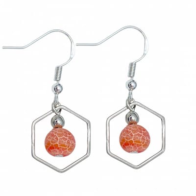 Oorbellen- RVS-hexagon-oranje-crackle-Charme Bijoux
