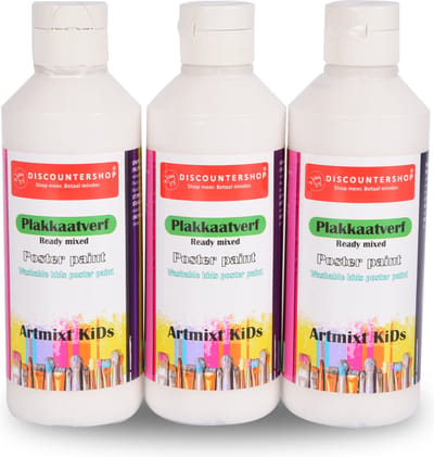 Plakkaatverf 3-Delige Set Witte Plakkaatverf (250 ml per Fles) | Veelzijdig en Kindvriendelijk | Ideaal voor Diverse Hobby's, DIY en Creatieve Projecten