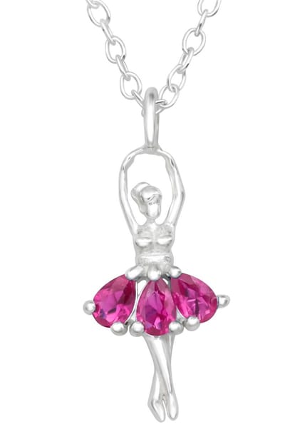 Joy|S - Zilveren ballerina danseres hanger met ketting 45 cm - robijn roze zirkonia in druppelvorm