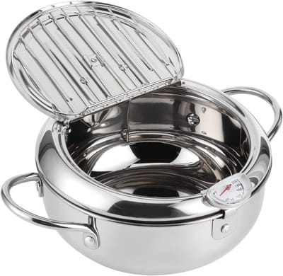 YOR® Japanse Frituurpan - Mini Friteuse Diameter 24cm - Mini Frituurpan Milieuvriendelijk - Zilver - ‎27cm x 26cm x 12cm