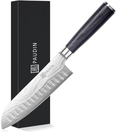 PAUDIN KW3 Santokumes - Professioneel Snijmes - 17,5 cm - Koksmes - Japans mes - Damascus Patroon