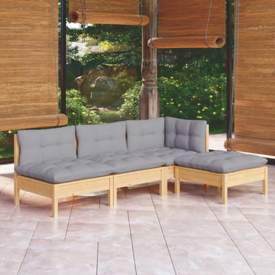 vidaXL - 4-delige - Loungeset - met - grijze - kussens - grenenhout