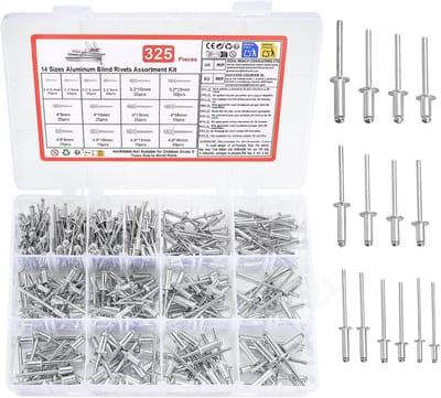 325 Pieces Assortment Pop Nails Aluminium Blind Rivets Assortment Flat Head Blind Rivets for Metal Wood, Plastic - ShopVlot