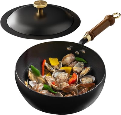 Antiaanbak Sauspan - Gietijzeren pan - Soepen en stoofschotels - Ovenbestendig houten handvat - 24cm diameter