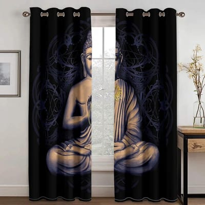 Stenen Indiaas Boeddhabeeld Zen Lotus Goedkope 2 Stuks Dunne Raamgordijnen voor Woonkamer Slaapkamer Decor Twee Drapes W60H60(CM)x2pcs&HOOK