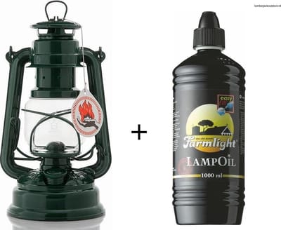 Feuerhand 276 Olielamp / Stormlamp / Stormlantaarn Mosgroen + 1liter Farmlight lampolie