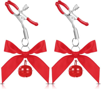 Oneay Tepelklemmen Set 2 Stuks – Verstelbare RVS Tepelklemmen met Ketting en Bel – Lichaamsaccessoire voor Volwassenen en Koppels – Rood