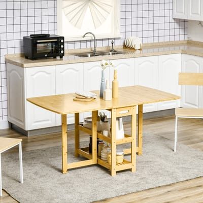 Wishdor - Klaptafel - Uitschuifbaar Met Opbergvakken - Modern - Voor Eethoek - Bamboe - Naturel - 149,5 x 80 x 73,5 cm