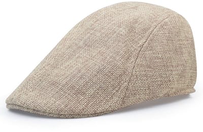 Katoen-linnen baret-retro pet-voor senioren-vlakke pet-effen kleur-nieuwspet-maat 58 cm-universeel Lichtkhaki