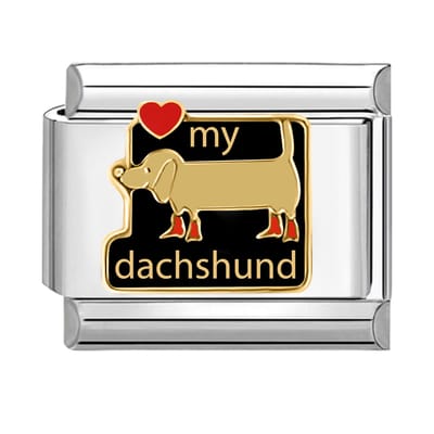 Quiges - Schakel - Bedel - 9mm - charms - Ik hou van mijn - teckel - hond - Geschikt voor - armband - Schakelarmband - italy bedels armband