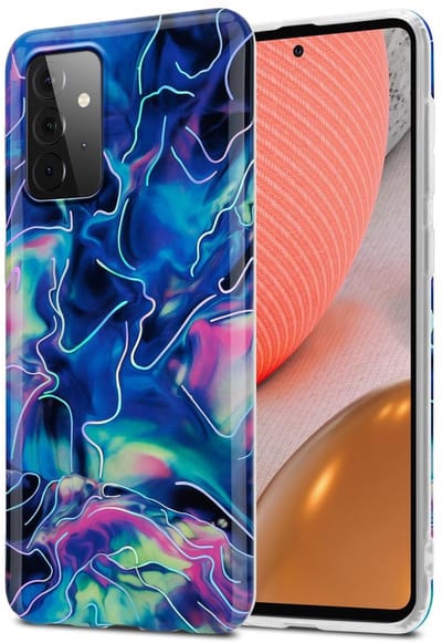 Cadorabo Hoesje geschikt voor Samsung Galaxy A72 4G / 5G in Blauw Roze marmer No. 17 - Beschermhoes gemaakt van TPU siliconen Case Cover met mozaïek motief