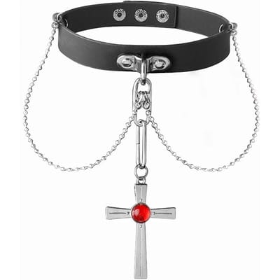 Anime Rosario And Vampire Collier en Cristal Rouge RosaVam Moka Akashiya Collier Ras-de-cou Croix Cosplay Mode Bijoux Punk Cadeau gray