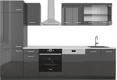 Vicco R-Line Complete keukeneenheid – 300 cm, WB Marmer Antraciet hoogglans/antraciet