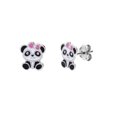 Lucardi Kinder Zilveren kinderoorknoppen panda - Oorbellen - 925 Zilver - Zilverkleurig
