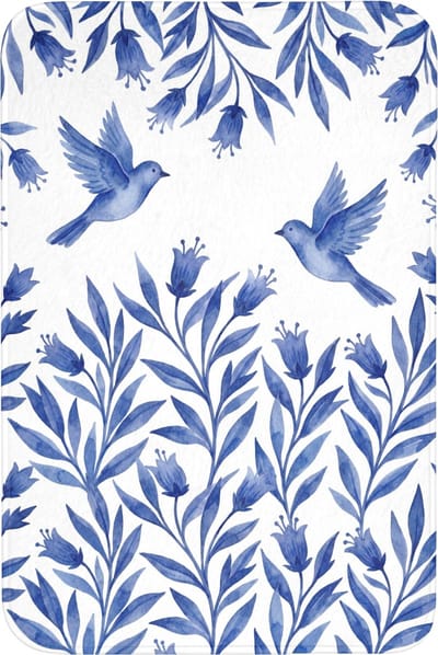 WC mat 60x90 cm - Antislip - Modern - Vogels - Delfts - Blauw - Toiletmat - Vloermat - Douchemat - Toilet tapijt - Toiletmatten