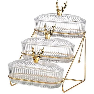 Snack Organizer Elegante 3-laags Display Schaal voor Gedroogd Fruit met Notenstandaard Stijlvolle Noordse Snackbord voor Fruit Snoepjes Stevig IJzer