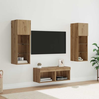 vidaXL TV Wandkasten 4 st Zwart Eiken Bewerkt hout