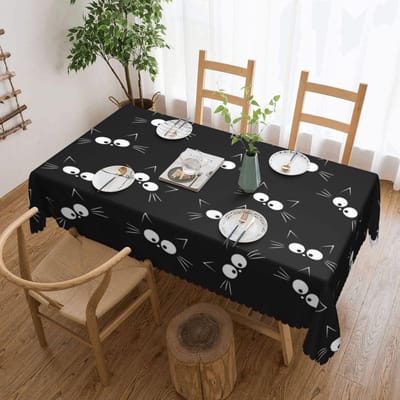 Schattig Zwart Kattenpatroon Op Maat Rechthoekig Tafelkleed Oliebestendige Tafelhoes voor Festival Feestdecoraties Tafelkleed 137x183cm
