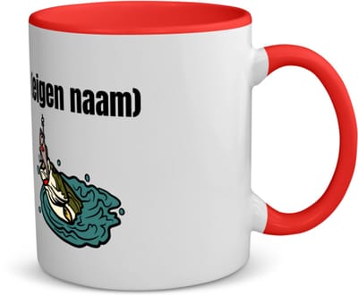 Akyol - vis met eigen naam koffiemok - theemok - rood - Vis - vissen liefhebbers - iemand die houdt van vissen - verjaardag - cadeau - kado - geschenk - 350 ML inhoud