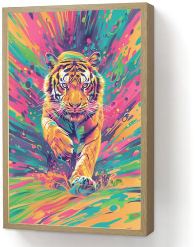 Wandlamp 40x60 cm - Oplaadbaar - Tijger - Wilde dieren - Kleurrijk - Verflook - Wandlampen binnen woonkamer - Slaapkamer lamp - Decoratieve nachtlamp - Vloerlamp draadloos